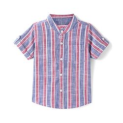 Babyhug Cotton Half Sleeve Mandarin Collar Striped Shirt - Multicolor