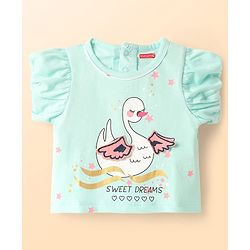 Babyhug Single Jersey Knit Half Sleeves Night Suit With Duck & Polka Dot Print - Mint & White