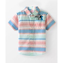 Babyhug Cotton Half Sleeves Striped Shirt with Shark Print -Multicolour