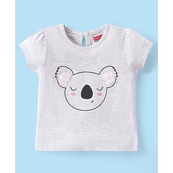 Babyhug Cotton Knit Half Sleeves Night Suit Bear Print - Pink & Grey