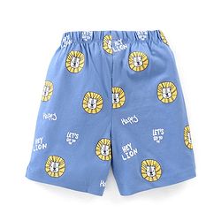 Babyhug Single Jersey Knit Half Sleeves Night Suit Lion Print - Blue