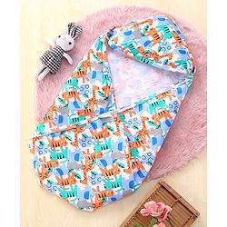 Babyhug Cotton Interlock Hooded Wrapper Star Print L 76 x B 76 cm - Orange