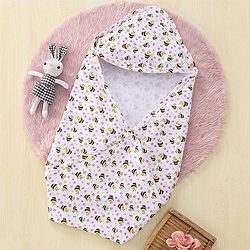 Babyhug Interlock Hooded Wrappers With Honey Bee Print L 76.2 x B 76.2 cm - White