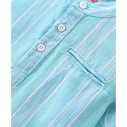 Babyhug Cotton Woven Half Sleeves Mandarin Collar Striped Kurta Shirt - Blue