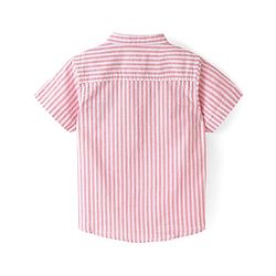 Babyhug Cotton Woven Half Sleeves Shirt Stripes & Palm Tree Embroidery - Peach