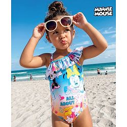 Babyhug Disney  One Shoulder Sleeve V Cut Swimsuit with Minnie Mouse  Print - Multicolour