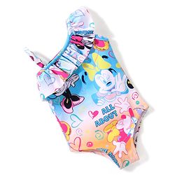 Babyhug Disney  One Shoulder Sleeve V Cut Swimsuit with Minnie Mouse  Print - Multicolour