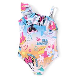 Babyhug Disney  One Shoulder Sleeve V Cut Swimsuit with Minnie Mouse  Print - Multicolour