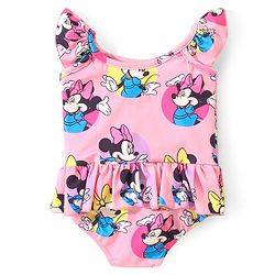 Babyhug Disney Flutter Sleeves  Frock Swimsuit with Minnie Mouse  Print - Pink