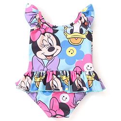 Babyhug Disney  Flutter Sleeves Frock Swimsuit with Minnie Mouse Family  Print - Multicolour