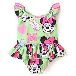 Babyhug Disney  Flutter Sleeves Frock Swimsuit with Minnie Mouse  Print - Multicolour
