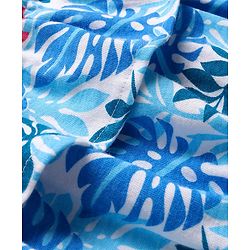 Babyhug Single Jersey Knit Cold Shoulder Sleeves Floral Print Jumpsuit with Frill Detailing - Blue