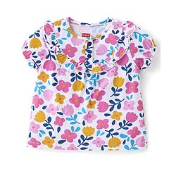 Babyhug Cotton Half Sleeves Top With Frills and All Over Floral Print - White
