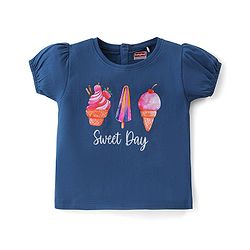 Babyhug Cotton Half Sleeves Top With Ice-Cream Graphics - Navy