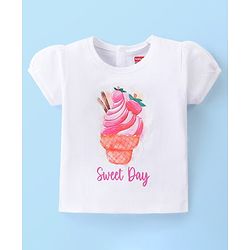 Babyhug Cotton Knit Half Sleeves T-Shirt with Ice Cream Print - White