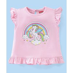 Babyhug Cotton Single Jersey Knit Sleeveless Night Suit Unicorn Print - Pink