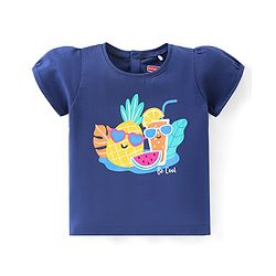 Babyhug Cotton Knit Half Sleeves Top with Pineapple  Graphics  - Navy Blue