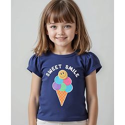 Babyhug Cotton Knit Half Sleeves T-Shirt with Ice Cream Graphics - Navy Blue