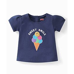 Babyhug Cotton Knit Half Sleeves T-Shirt with Ice Cream Graphics - Navy Blue