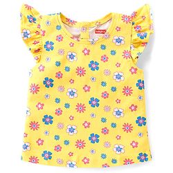 Babyhug 100% Cotton Knit Frill Sleeves Top with Frills & Floral Print Pack of 3 - Pink Yellow & Blue