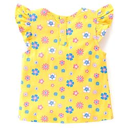 Babyhug 100% Cotton Knit Frill Sleeves Top with Frills & Floral Print Pack of 3 - Pink Yellow & Blue