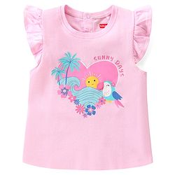 Babyhug 100% Cotton Knit Frill Sleeves Top with Frills & Floral Print Pack of 3 - Pink Yellow & Blue