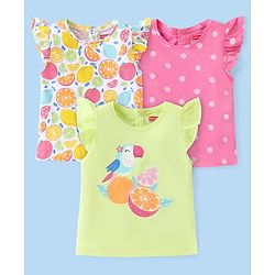 Babyhug Cotton Knit Frill Sleeves T-Shirts with Fruity Print Pack of 3 - Multicolour
