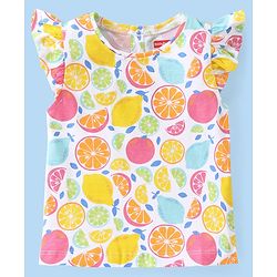 Babyhug Cotton Knit Frill Sleeves T-Shirts with Fruity Print Pack of 3 - Multicolour
