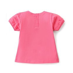Babyhug  Cotton Knit Half Sleeves Top With Flower Graphics and Sequin Detailing - PInk