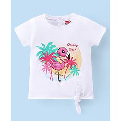 Babyhug Cotton Knit Half Sleeves Tee with Front Knot & Tropical Theme Print - White