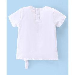 Babyhug Cotton Knit Half Sleeves Tee with Front Knot & Tropical Theme Print - White