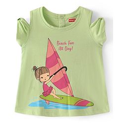 Babyhug Cotton Knit Half Sleeves Top with Beach Theme Graphics - Light Green