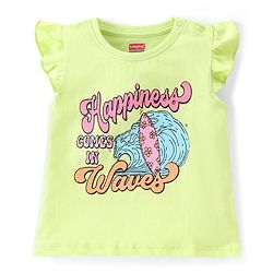 Babyhug Cotton Knit Single Jersey Frill Sleeves Night Suit With Text Print - Green & Pink