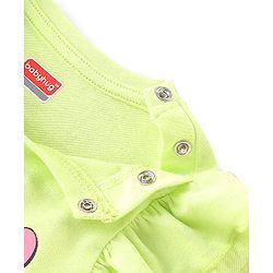 Babyhug Cotton Knit Single Jersey Frill Sleeves Night Suit With Text Print - Green & Pink