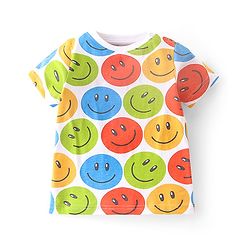 Babyhug Single Jersey Half Sleeves Night Suit Smiley Face Print - Multicolor