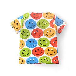 Babyhug Single Jersey Half Sleeves Night Suit Smiley Face Print - Multicolor