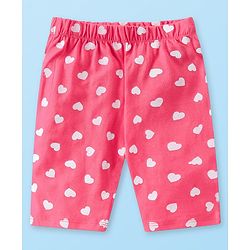 Babyhug Cotton Knit Half Sleeves Capri Night Suit With Text Print - White & Pink