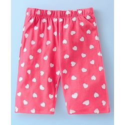 Babyhug Cotton Knit Half Sleeves Capri Night Suit With Text Print - White & Pink