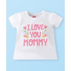 Babyhug Cotton Knit Half Sleeves Capri Night Suit With Text Print - White & Pink