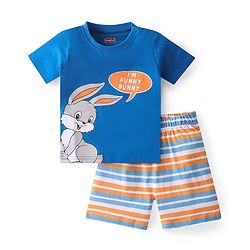 Babyhug Single Jersey Knit Half Sleeves Night Suit with Bunny Print - Navy Blue