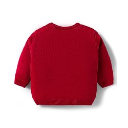 Babyhug Knitted Full Sleeves Sweater Set With Snowman Print - Red