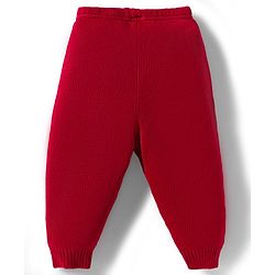 Babyhug Knitted Full Sleeves Sweater Set With Snowman Print - Red