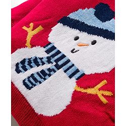 Babyhug Knitted Full Sleeves Sweater Set With Snowman Print - Red