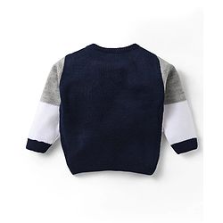 Babyhug Knitted Full Sleeves Sweater Set With Color Block Design - Navy Blue