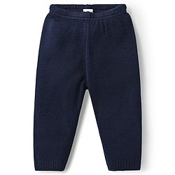 Babyhug Knitted Full Sleeves Sweater Set With Color Block Design - Navy Blue