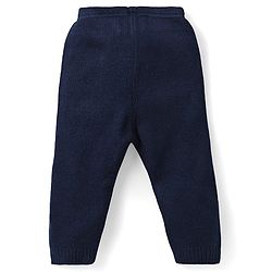 Babyhug Knitted Full Sleeves Sweater Set With Color Block Design - Navy Blue