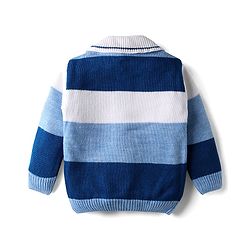Babyhug Knit Full Sleeves Front Open Sweater Set With Collar Neck & Stripes - Multi Colour