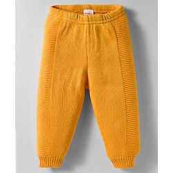 Babyhug Knit Full Raglan Sleeves Hooded Front Open Sweater Set with Cable Knit Design & Ear Applique - Yellow