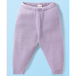 Babyhug Knitted Full Raglan Sleeves Striped Sweater Set - White & Purple