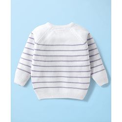 Babyhug Knitted Full Raglan Sleeves Striped Sweater Set - White & Purple